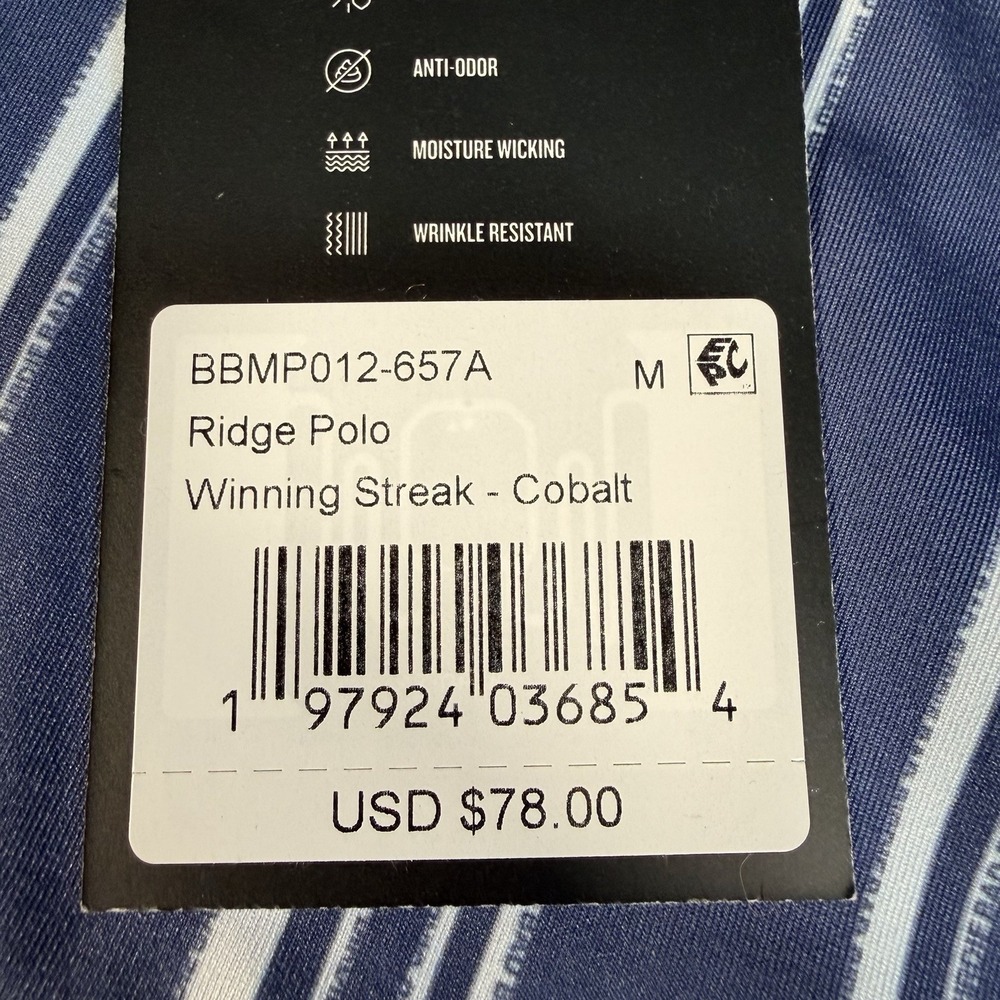NWT Bad Birdie Ridge Golf Polo Shirt Mens Medium Winning Streak Cobalt Striped - Picture 4 of 5